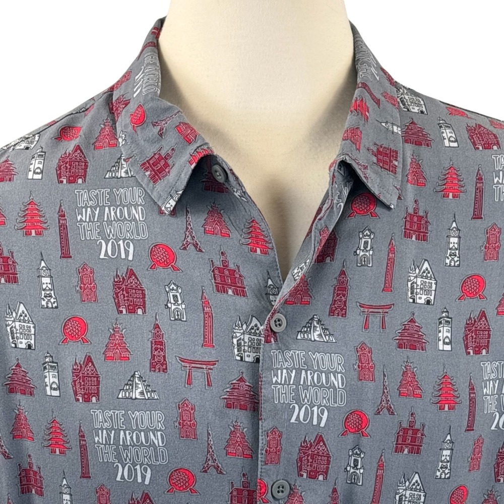 Disney Parks Epcot Food & Wine Festival 2019 Button Down Shirt Mens XXL Gray